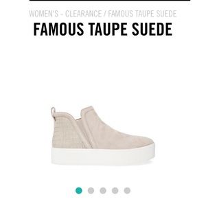 ISO Famous taupe suede sneakers by Steve Madden